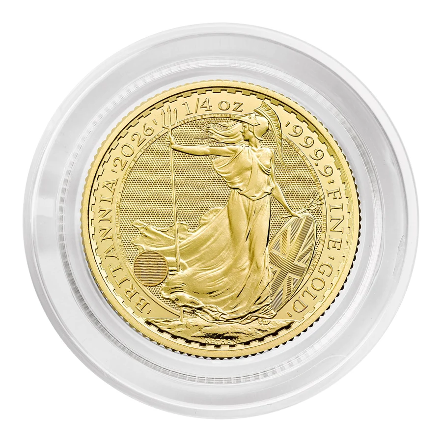 ¼oz Gold Britannia 2026, design side